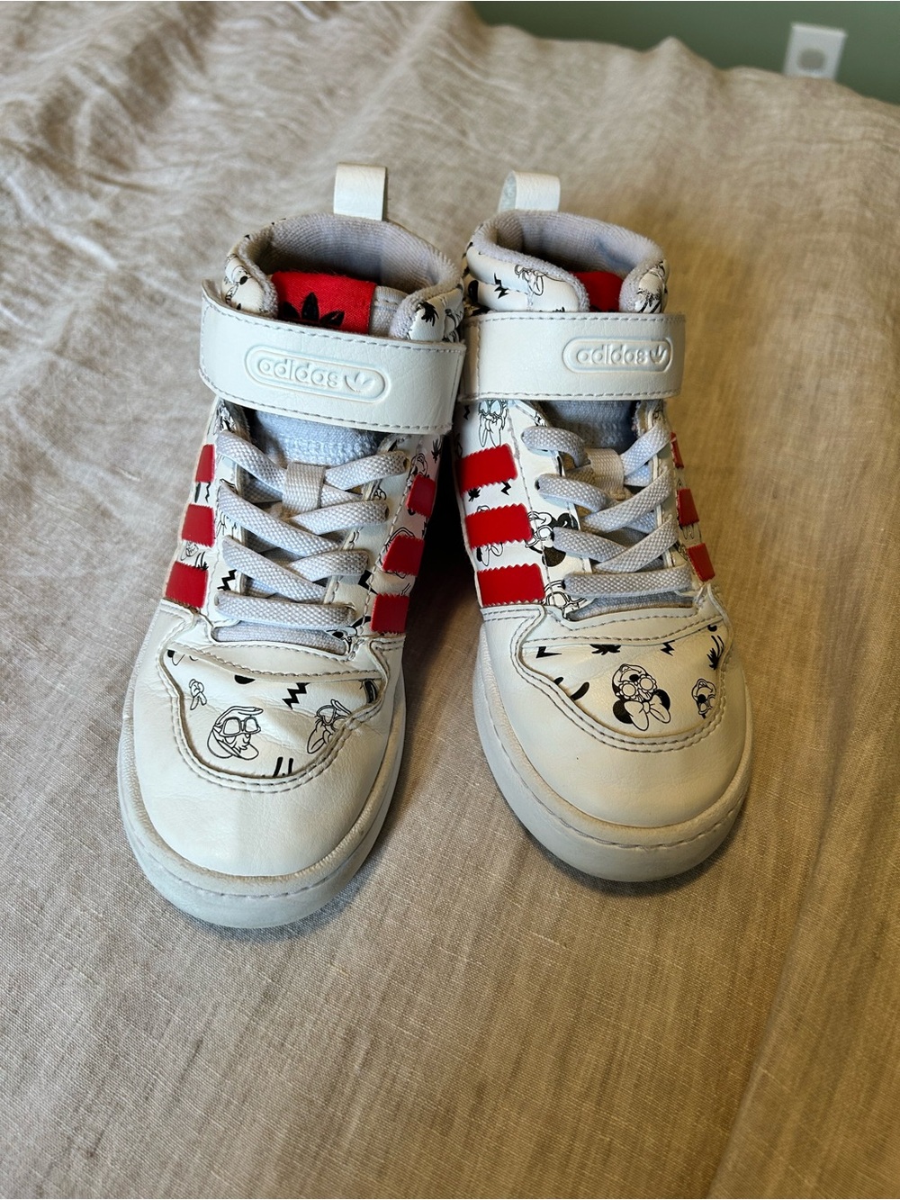 adidas Kids White and Red High-Top Sneakers